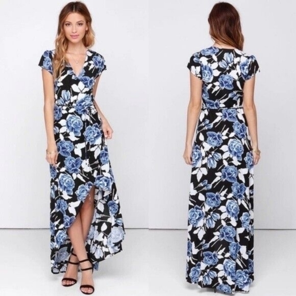 Faithfull the Brand Black Floral Print Wrap Dress